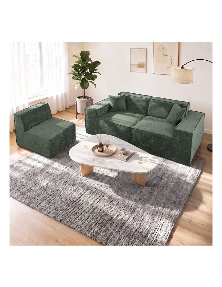 Oikiture 300 cm Modular Sofa Compressed Convertible Couch Lounge Chenille Green image 4