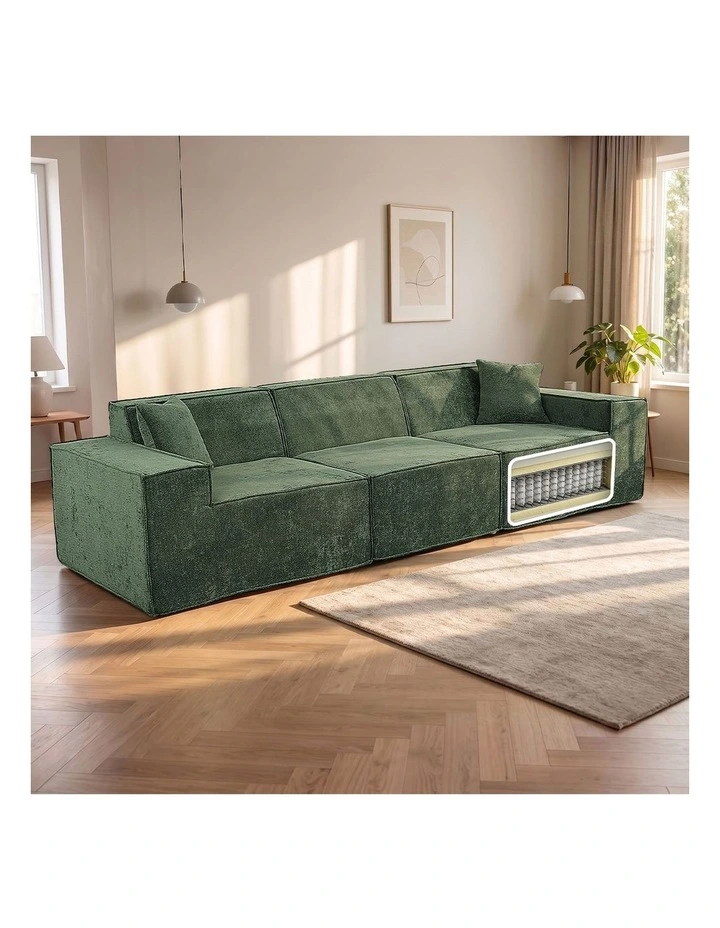 Oikiture 300 cm Modular Sofa Compressed Convertible Couch Lounge Chenille Green image 6