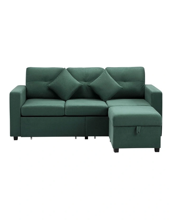 Oikiture 3 Seater Sofa Lounge Set Modular Couch Drawers&Ottoman Velvet Green image 2