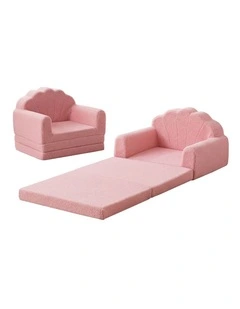 Oikiture 2-in-1 Shell Kids Fold Out Sofa Bed Sherpa Boucle Toddler Couch Pink