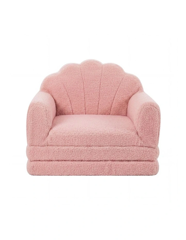Oikiture 2-in-1 Shell Kids Fold Out Sofa Bed Sherpa Boucle Toddler Couch Pink image 2