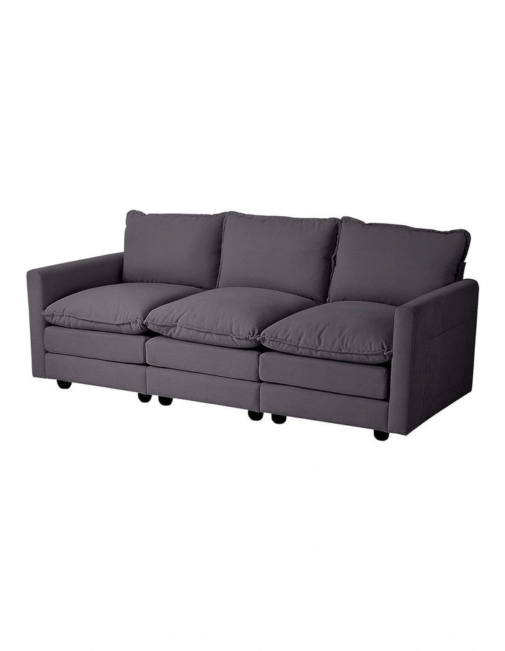 Oikiture 3 Seater Sofa Couch Lounge Extra Thick Cushion Futon Corduroy Grey image 1
