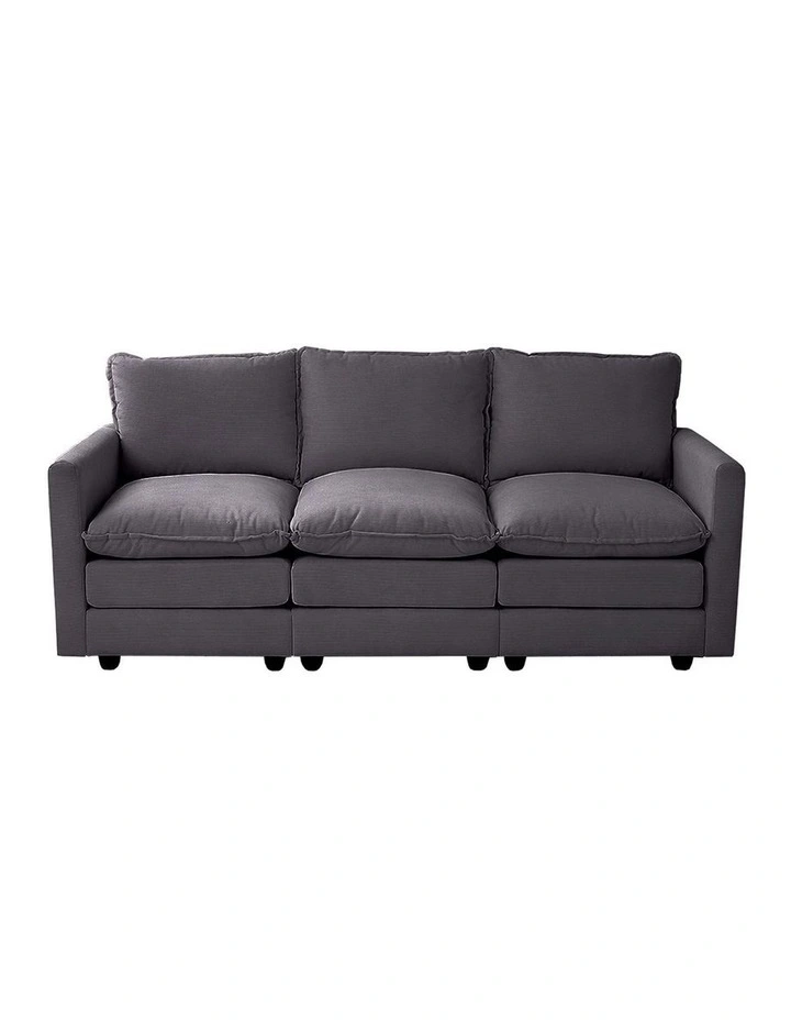 Oikiture 3 Seater Sofa Couch Lounge Extra Thick Cushion Futon Corduroy Grey image 2