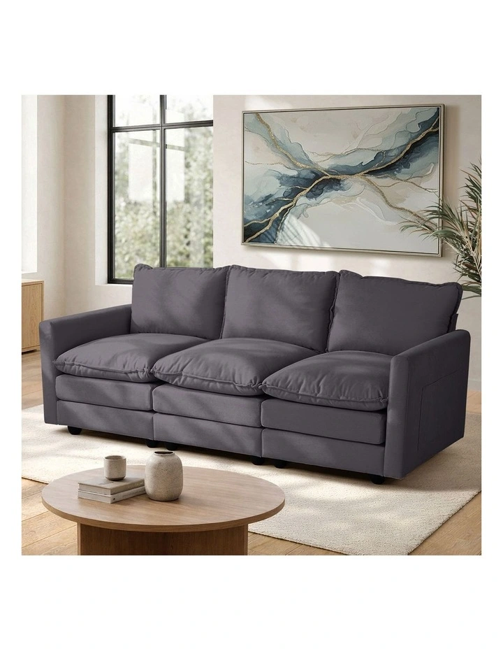 Oikiture 3 Seater Sofa Couch Lounge Extra Thick Cushion Futon Corduroy Grey image 4