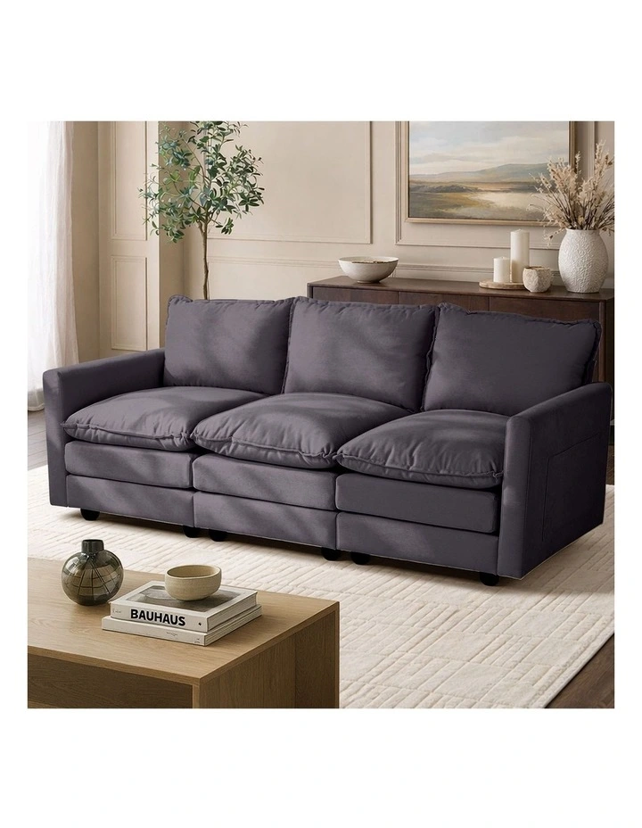 Oikiture 3 Seater Sofa Couch Lounge Extra Thick Cushion Futon Corduroy Grey image 5