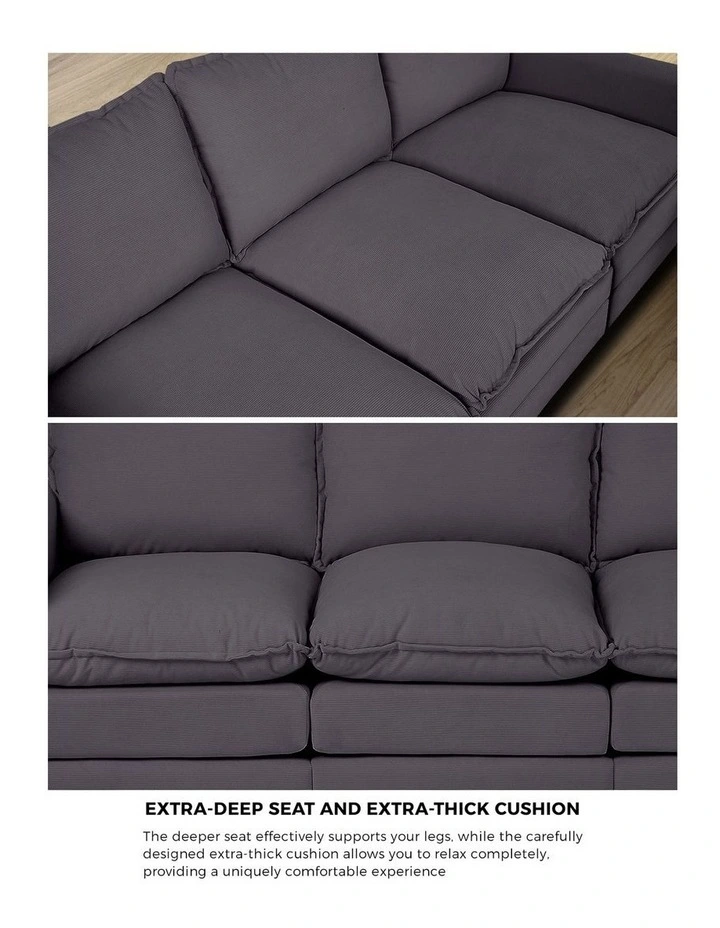 Oikiture 3 Seater Sofa Couch Lounge Extra Thick Cushion Futon Corduroy Grey image 6