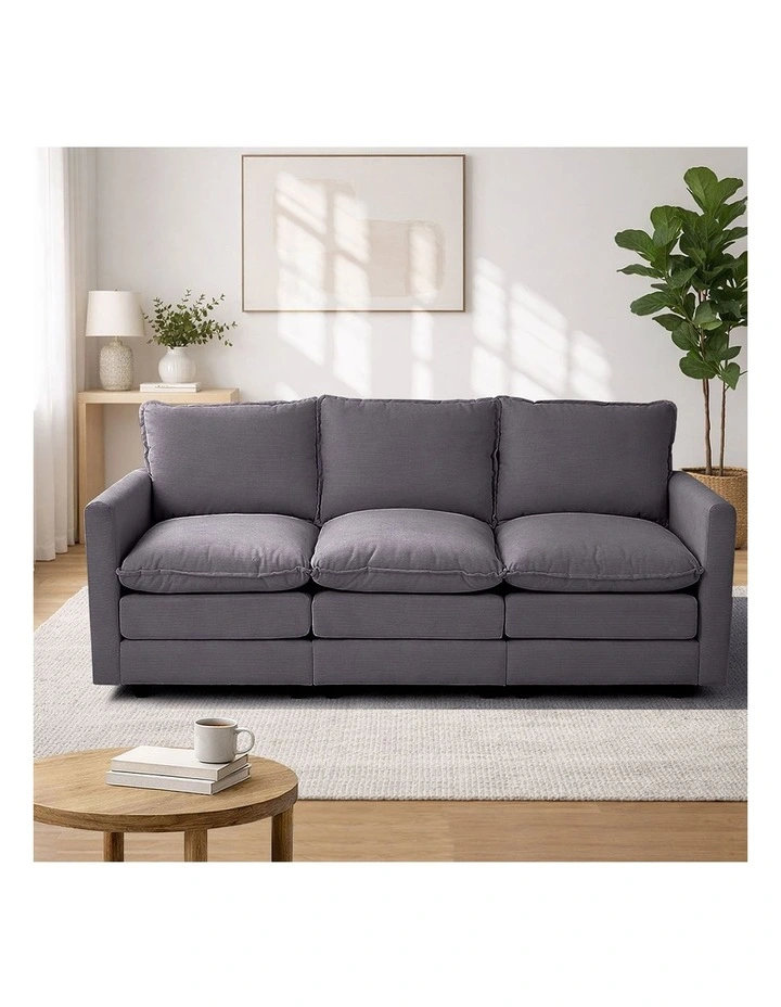 Oikiture 3 Seater Sofa Couch Lounge Extra Thick Cushion Futon Corduroy Grey image 7