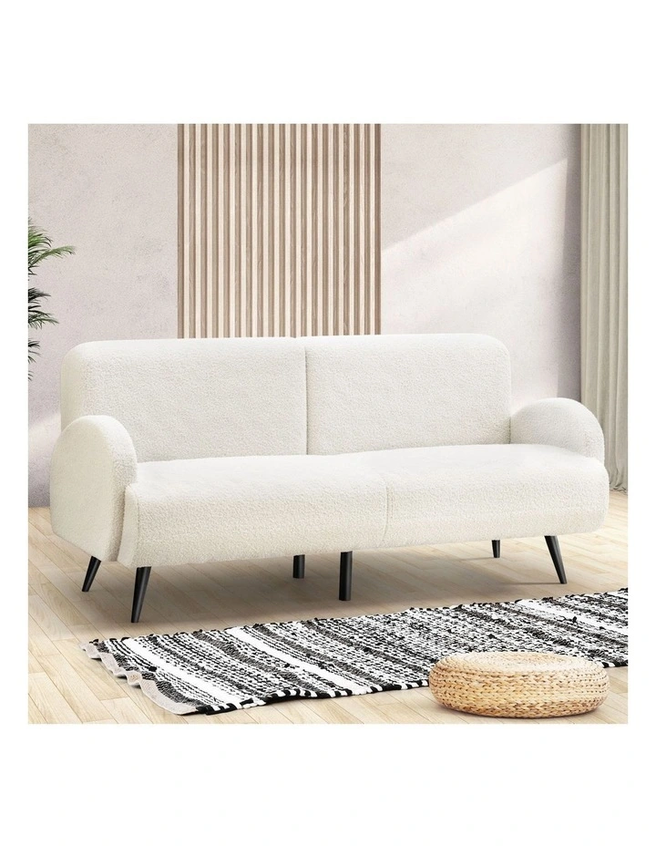 Oikiture Boucle Sofa Luxury 3 Seater Couch Fleece Chair Office Lounge White image 4