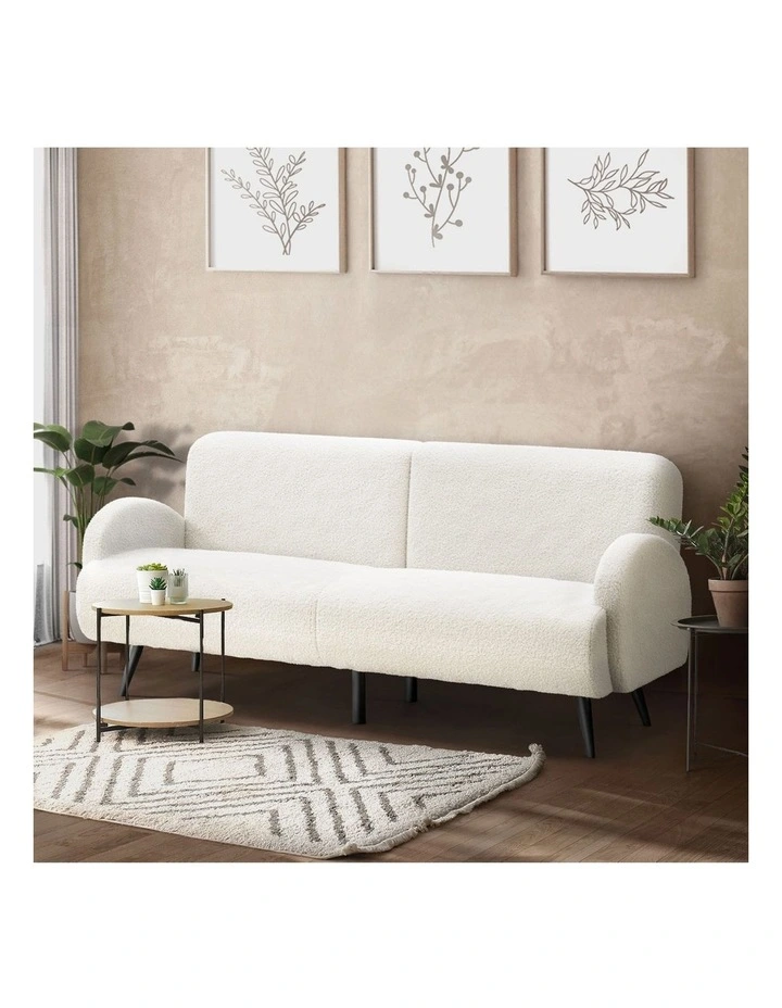 Oikiture Boucle Sofa Luxury 3 Seater Couch Fleece Chair Office Lounge White image 5
