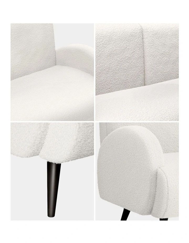 Oikiture Boucle Sofa Luxury 3 Seater Couch Fleece Chair Office Lounge White image 6