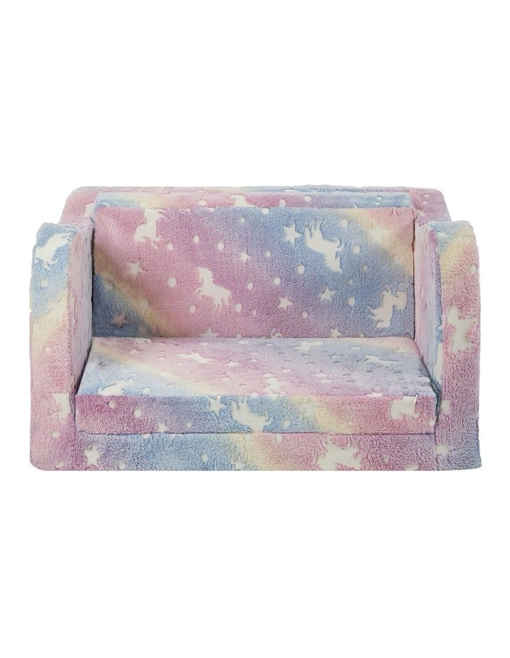 Oikiture 2-in-1 Kids Fold Out Sofa Bed Dinosaur Flannel Toddler Couch Chair Pink image 2