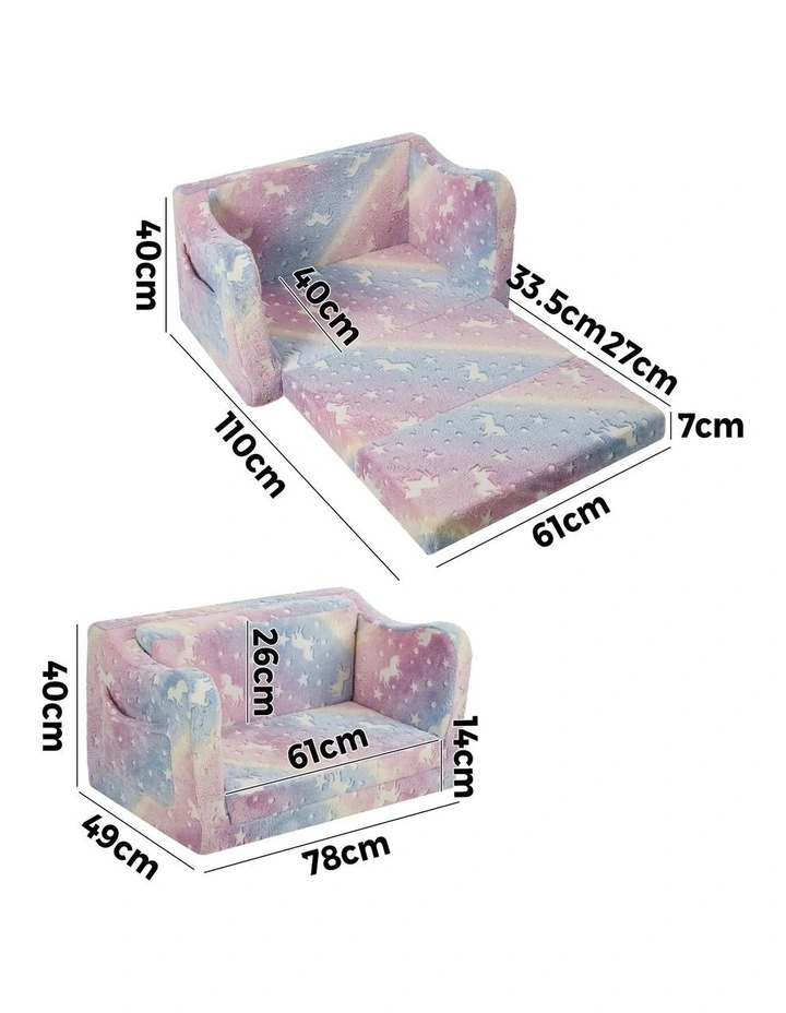 Oikiture 2-in-1 Kids Fold Out Sofa Bed Dinosaur Flannel Toddler Couch Chair Pink image 3
