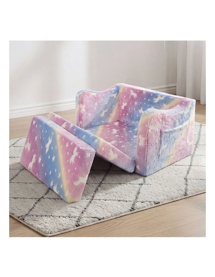 Oikiture 2-in-1 Kids Fold Out Sofa Bed Dinosaur Flannel Toddler Couch Chair Pink image 6