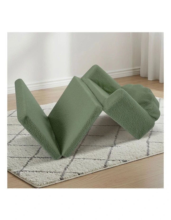 Oikiture 2-in-1 Shell Kids Fold Out Sofa Bed Sherpa Boucle Toddler Couch Green image 6