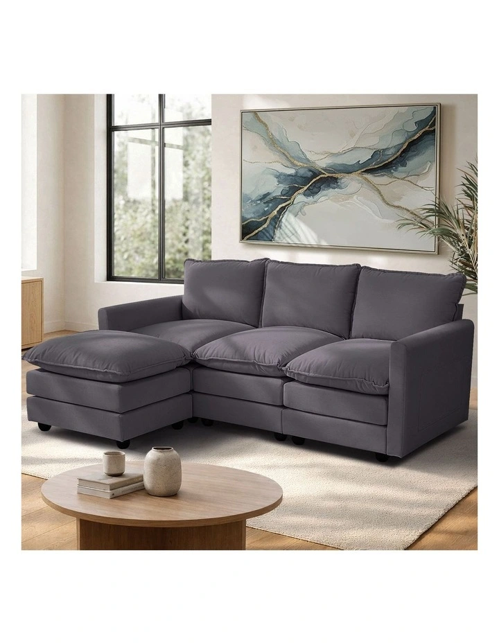 Oikiture Sofa Set Modular Couch Ottoman Lounge Extra Thick Cushion Grey image 4