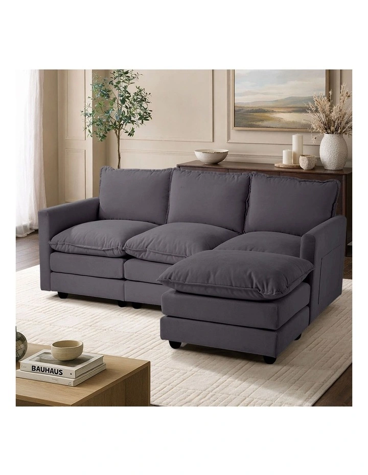 Oikiture Sofa Set Modular Couch Ottoman Lounge Extra Thick Cushion Grey image 5