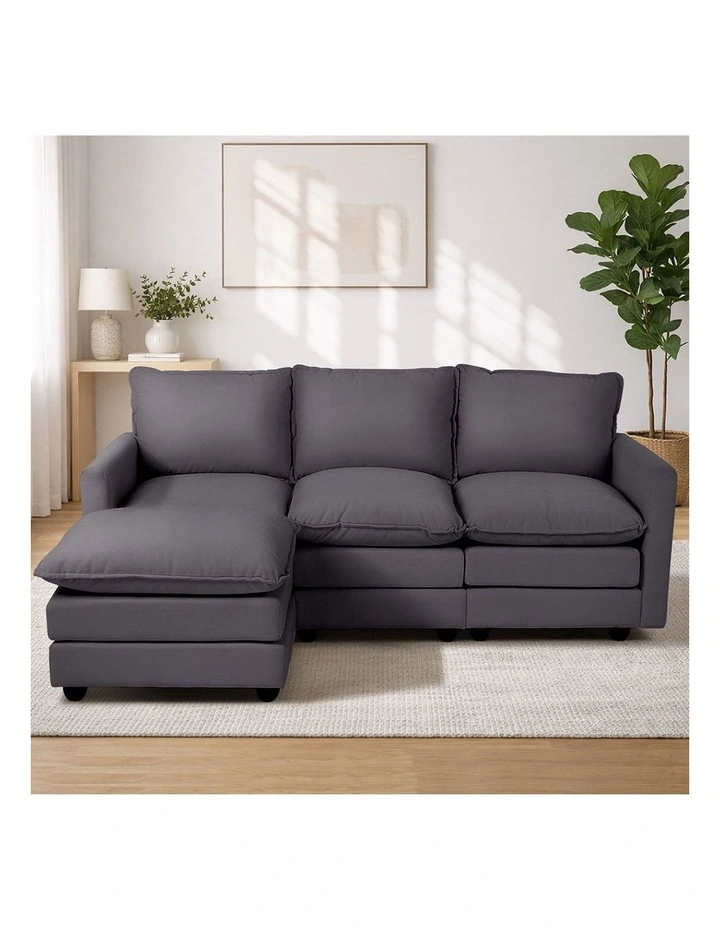 Oikiture Sofa Set Modular Couch Ottoman Lounge Extra Thick Cushion Grey image 7