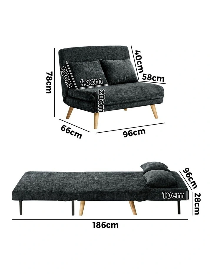 Oikiture 2 Seater Folding Sofa Bed Lounge Chenille Recliner Love Seat Charcoal image 3