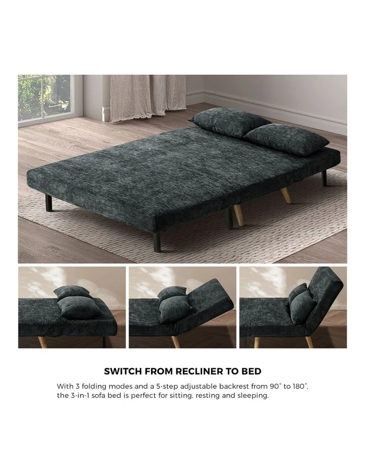 Oikiture 2 Seater Folding Sofa Bed Lounge Chenille Recliner Love Seat Charcoal image 6