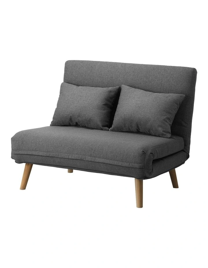 Oikiture Sofa Bed Lounge Chair Linen Fabric Recliner Wood Leg Double Seat Grey image 2