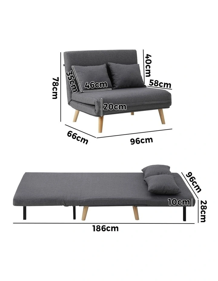 Oikiture Sofa Bed Lounge Chair Linen Fabric Recliner Wood Leg Double Seat Grey image 3