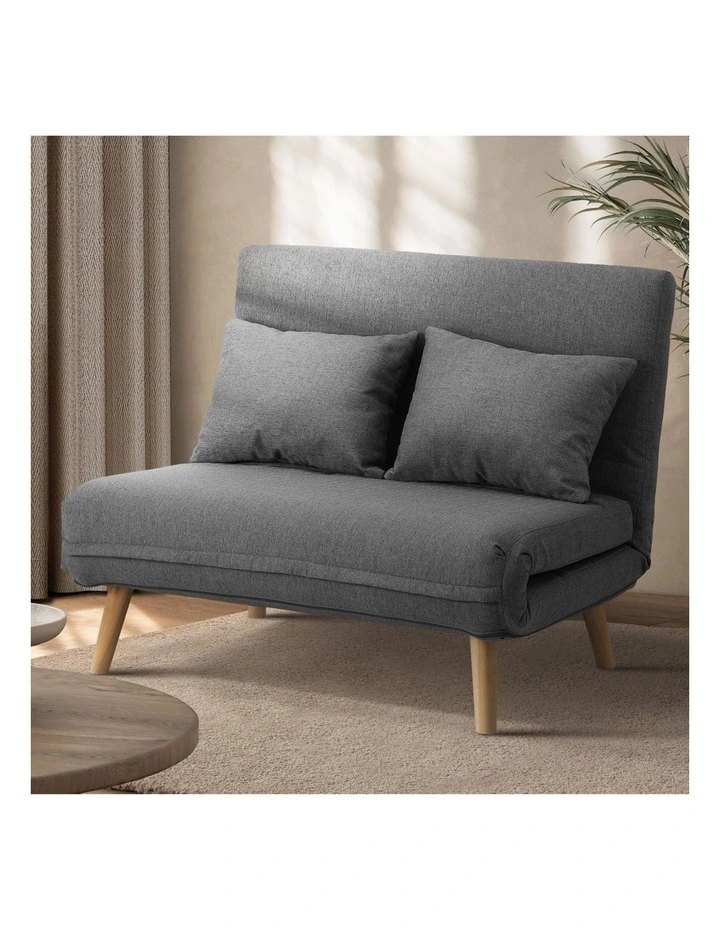 Oikiture Sofa Bed Lounge Chair Linen Fabric Recliner Wood Leg Double Seat Grey image 4