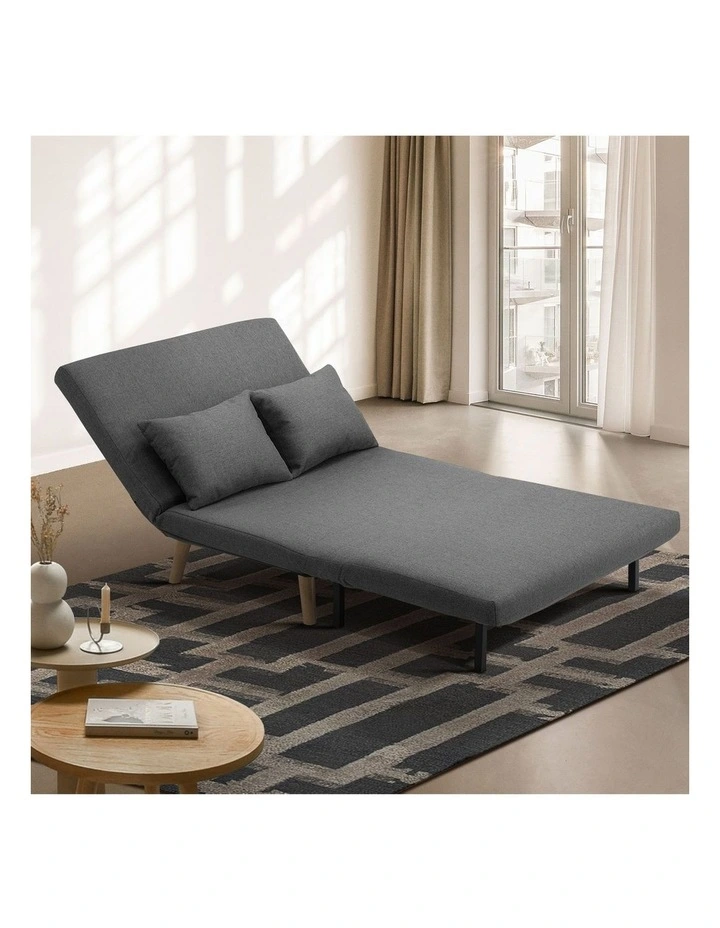 Oikiture Sofa Bed Lounge Chair Linen Fabric Recliner Wood Leg Double Seat Grey image 5