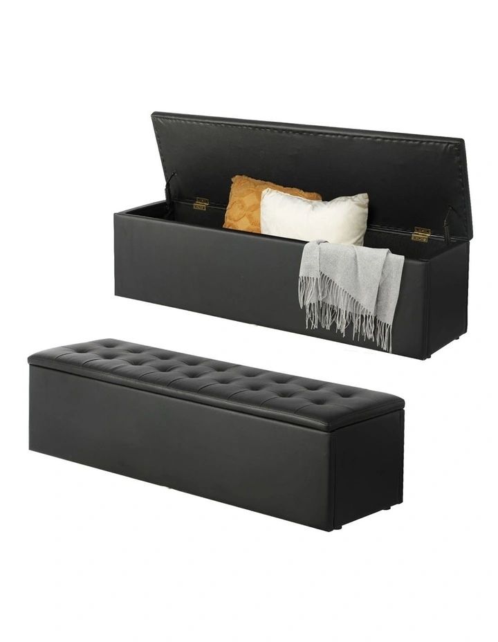 Oikiture Storage Ottoman Blanket Box Foot Stool XL Chest Toy Faux Leather Black image 1