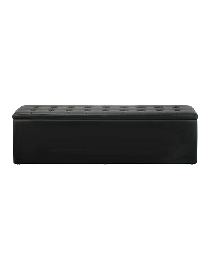 Oikiture Storage Ottoman Blanket Box Foot Stool XL Chest Toy Faux Leather Black image 2