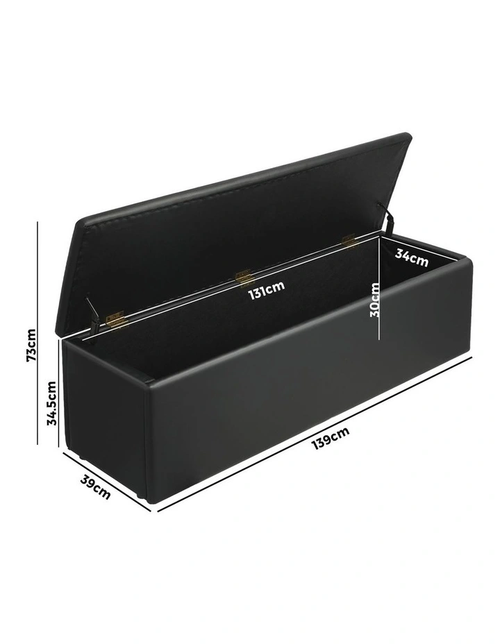 Oikiture Storage Ottoman Blanket Box Foot Stool XL Chest Toy Faux Leather Black image 3