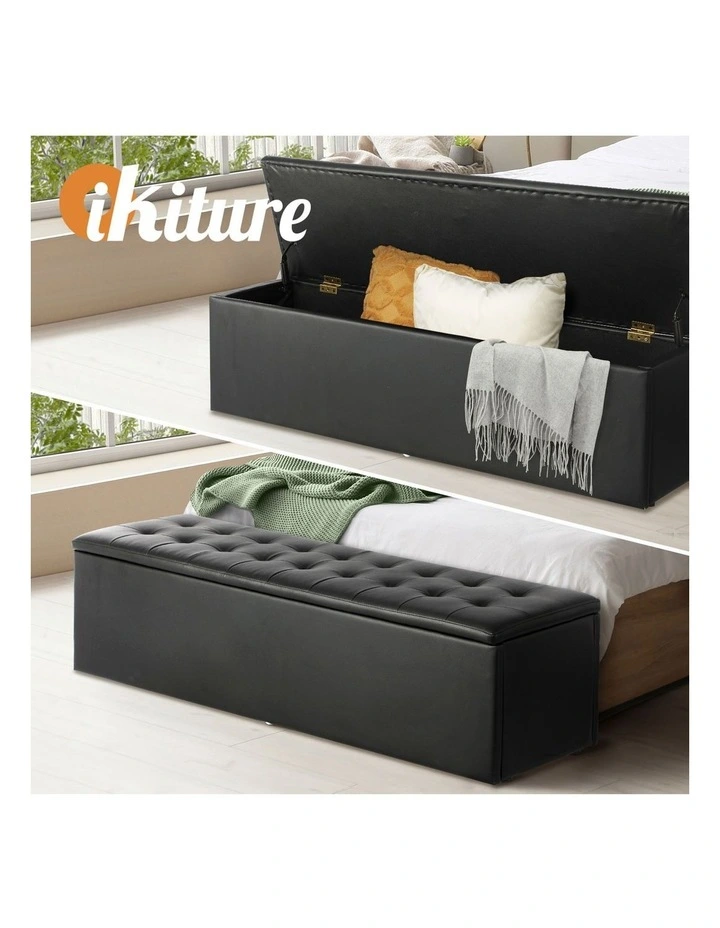 Oikiture Storage Ottoman Blanket Box Foot Stool XL Chest Toy Faux Leather Black image 4
