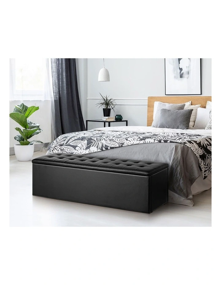 Oikiture Storage Ottoman Blanket Box Foot Stool XL Chest Toy Faux Leather Black image 5