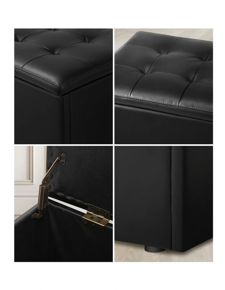 Oikiture Storage Ottoman Blanket Box Foot Stool XL Chest Toy Faux Leather Black image 6