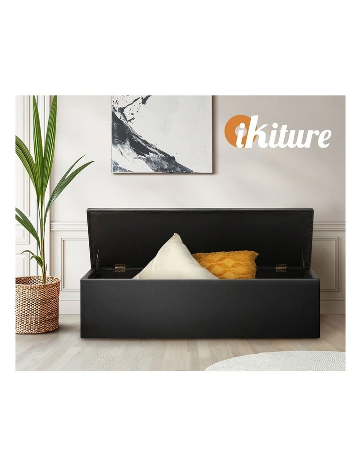 Oikiture Storage Ottoman Blanket Box Foot Stool XL Chest Toy Faux Leather Black image 7