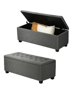 Oikiture Storage Ottoman Blanket Box Faux Linen Chest Toy Foot Stool LARGE Grey