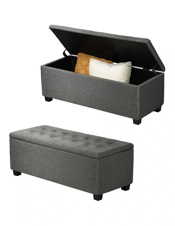 Oikiture Storage Ottoman Blanket Box Faux Linen Chest Toy Foot Stool LARGE Grey image 1