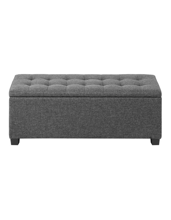 Oikiture Storage Ottoman Blanket Box Faux Linen Chest Toy Foot Stool LARGE Grey image 2