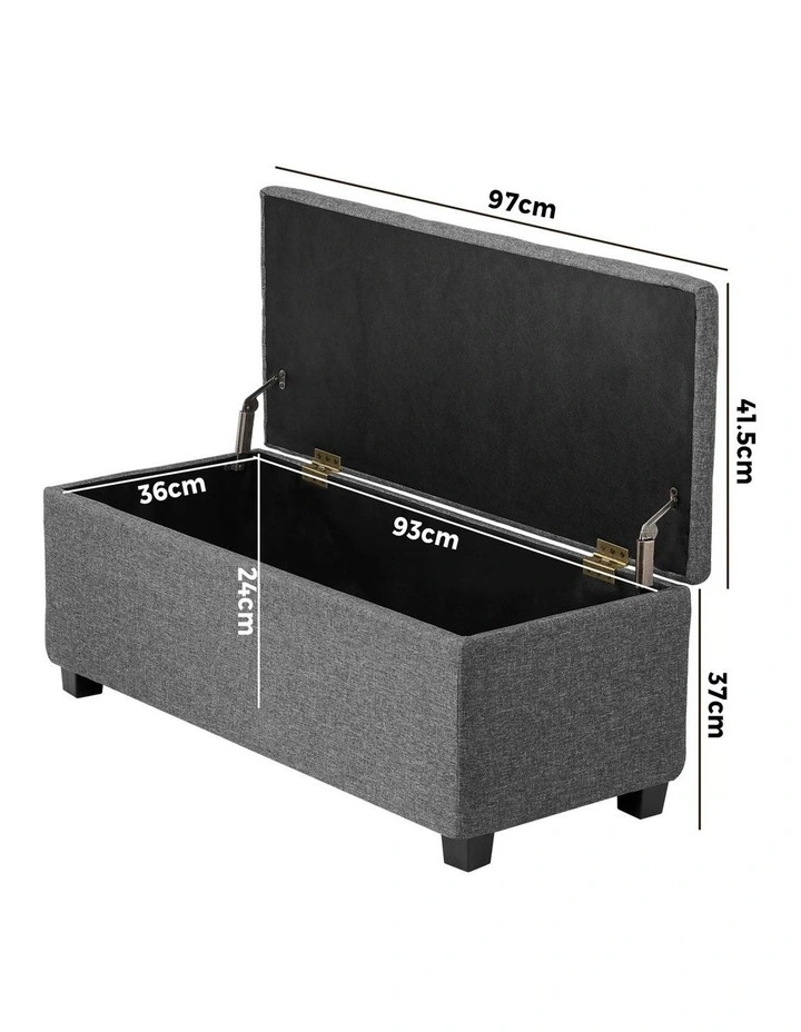 Oikiture Storage Ottoman Blanket Box Faux Linen Chest Toy Foot Stool LARGE Grey image 3