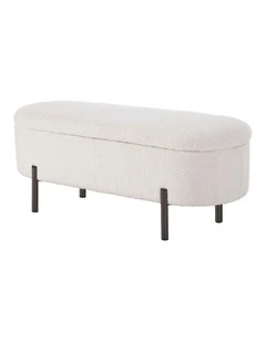 Oikiture Storage Ottoman Bench Oval Footstool Blanket Box Chest Toy Sherpa White