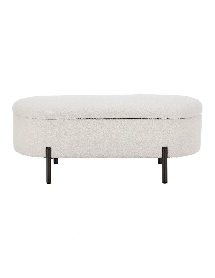 Oikiture Storage Ottoman Bench Oval Footstool Blanket Box Chest Toy Sherpa White image 2