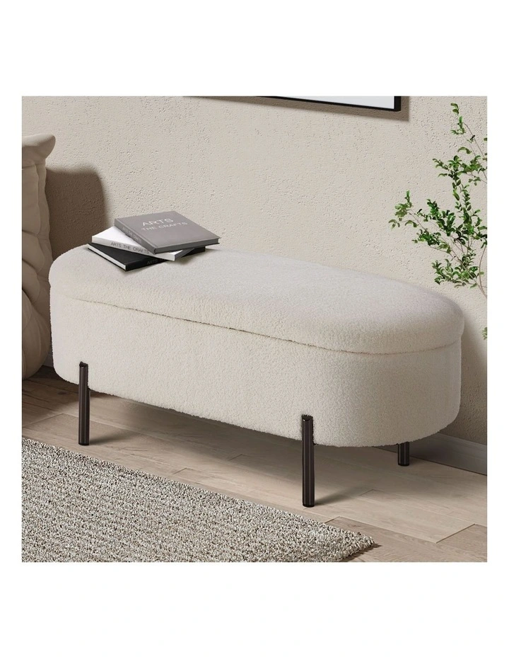 Oikiture Storage Ottoman Bench Oval Footstool Blanket Box Chest Toy Sherpa White image 4