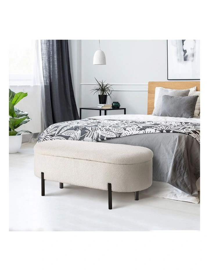 Oikiture Storage Ottoman Bench Oval Footstool Blanket Box Chest Toy Sherpa White image 5