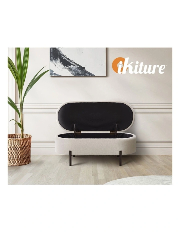 Oikiture Storage Ottoman Bench Oval Footstool Blanket Box Chest Toy Sherpa White image 7