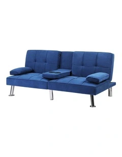 Oikiture Sofa Bed Lounge 3 Seater Couch Recliner Sofabeds Cup Holder Velvet Blue