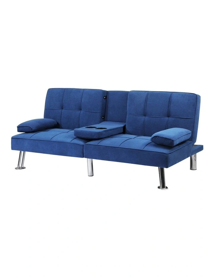 Oikiture Sofa Bed Lounge 3 Seater Couch Recliner Sofabeds Cup Holder Velvet Blue image 1