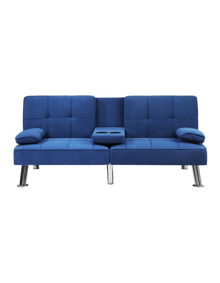 Oikiture Sofa Bed Lounge 3 Seater Couch Recliner Sofabeds Cup Holder Velvet Blue image 2