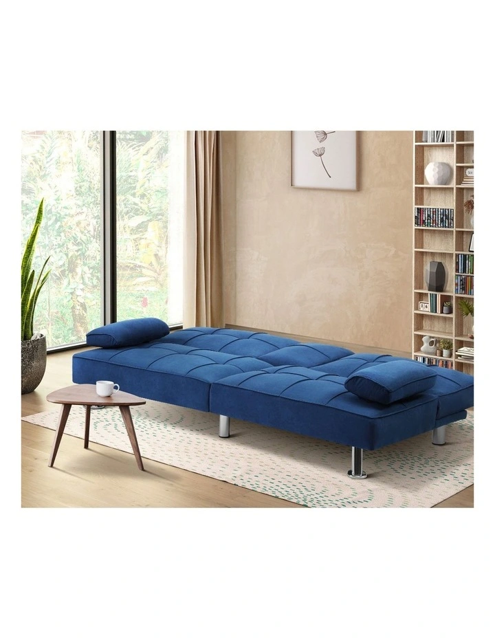 Oikiture Sofa Bed Lounge 3 Seater Couch Recliner Sofabeds Cup Holder Velvet Blue image 5