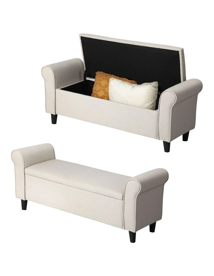Oikiture Storage Ottoman Blanket Box Linen Fabric Arm Foot Stool Couch Large image 1