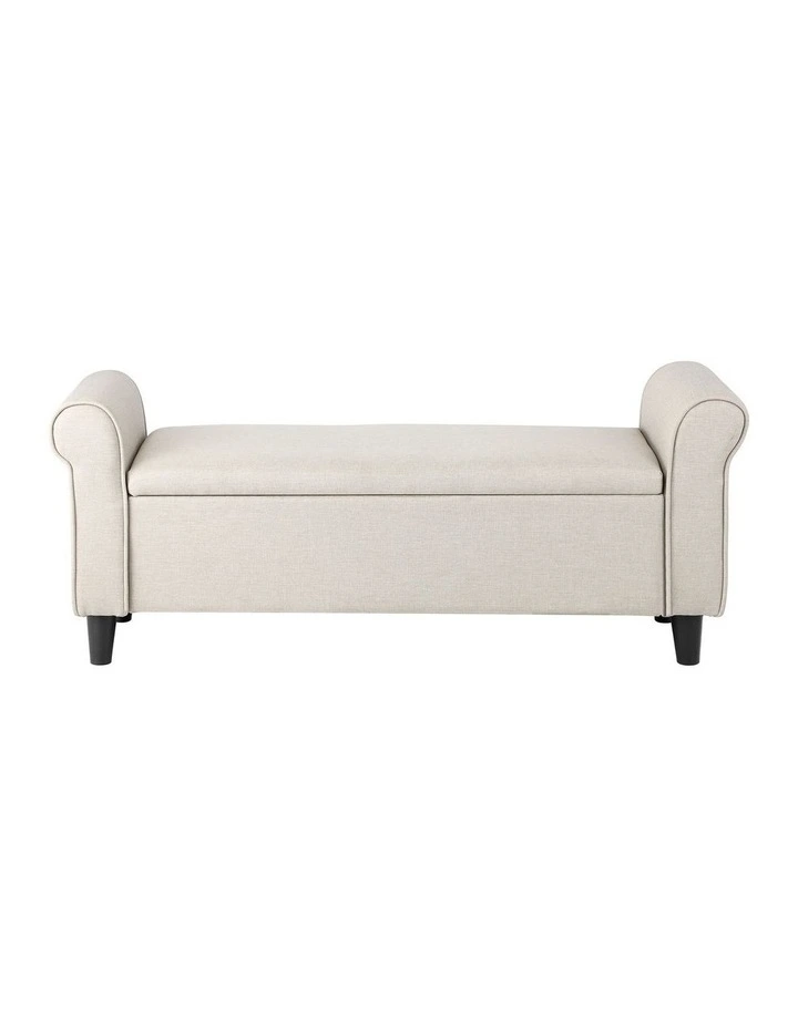 Oikiture Storage Ottoman Blanket Box Linen Fabric Arm Foot Stool Couch Large image 2