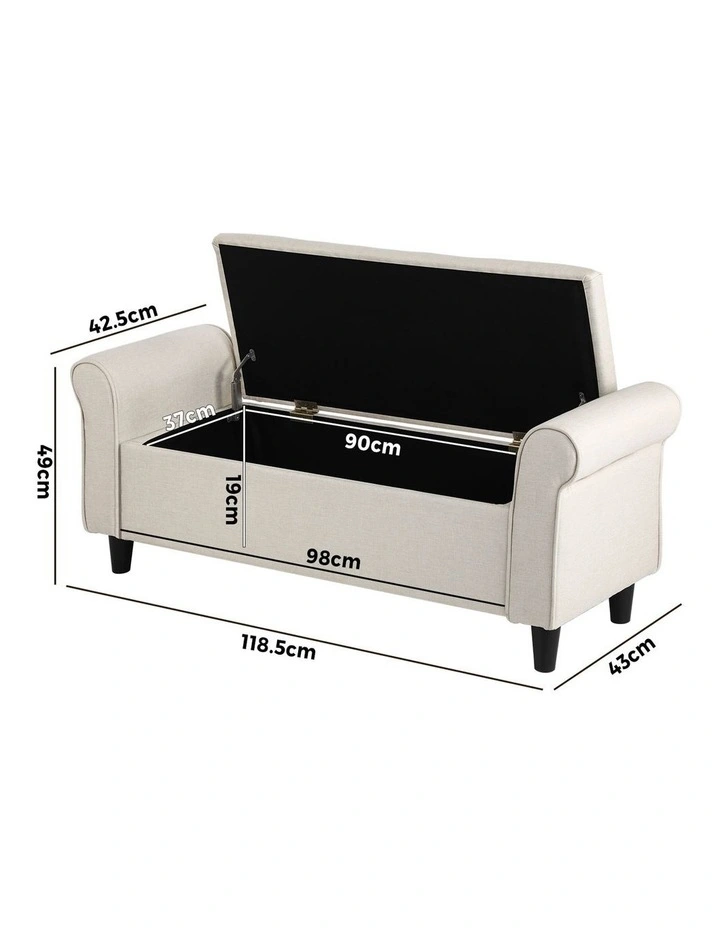 Oikiture Storage Ottoman Blanket Box Linen Fabric Arm Foot Stool Couch Large image 3